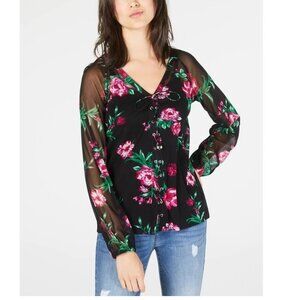 Inc Printed Lace-Up Top